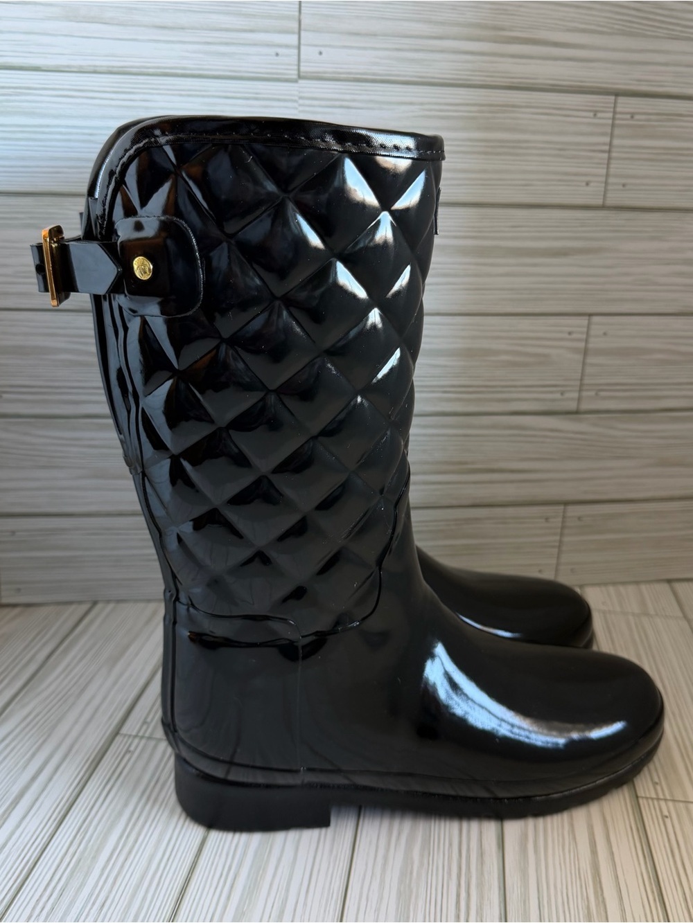 Hunter Women's Refined Gloss Quilted Rain tall Boots new